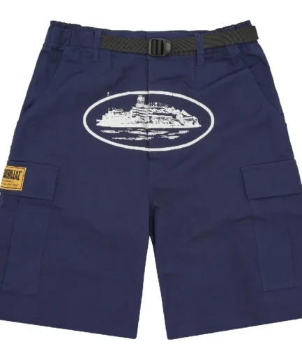 Corteiz Alcatraz Cargo Shorts in Navy Blue