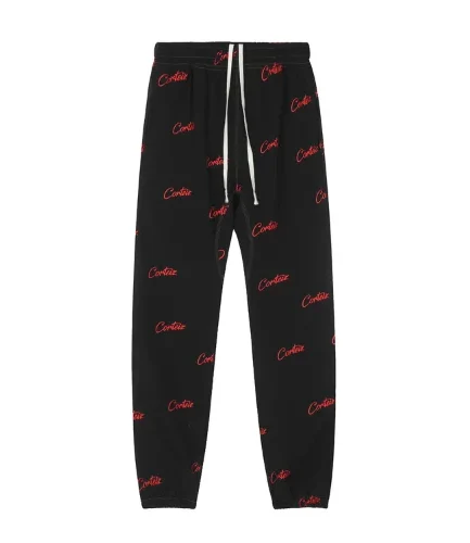 Corteiz All Over Print Joggers Black Red