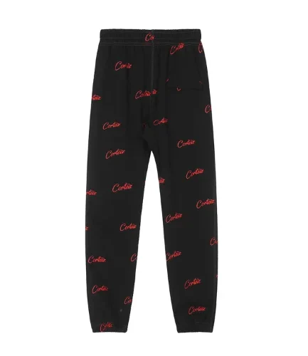 Corteiz All Over Print Joggers Black Red