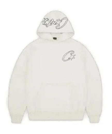 Corteiz Satin C Star Applique Hoodie Off White